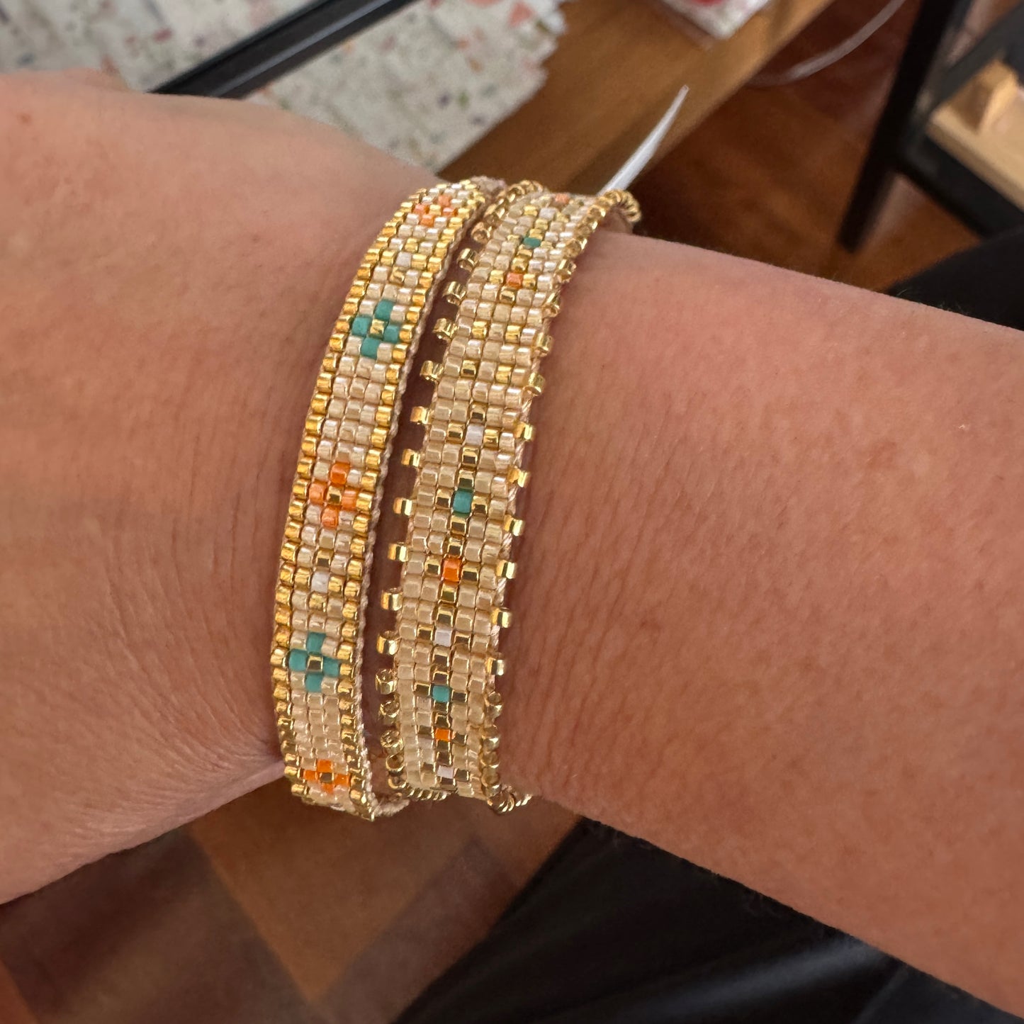 Pulsera Miyuki Drop Mystic Sunrise – Hecha a mano, baño de oro y gotas