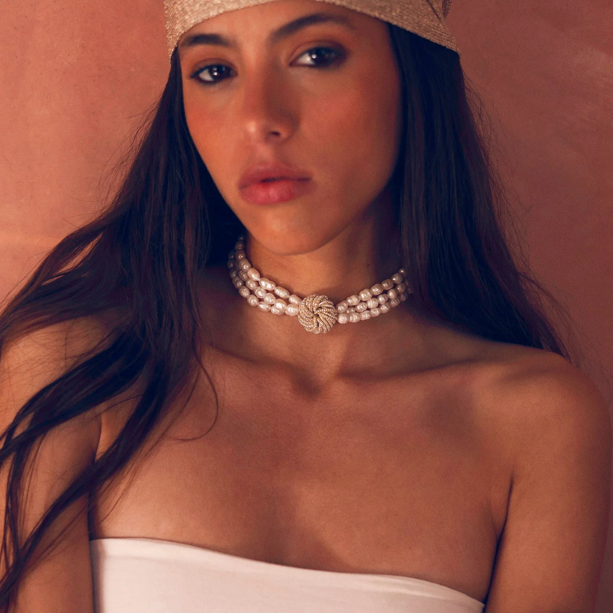Collar Oceana de hilos skalli y perlas, hecho a mano en Marruecos, vista adicional