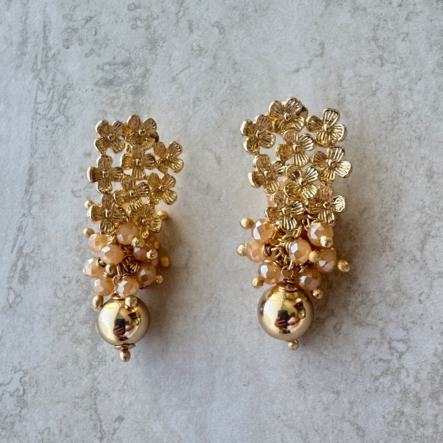 Aros Racimo Flores - baño de oro