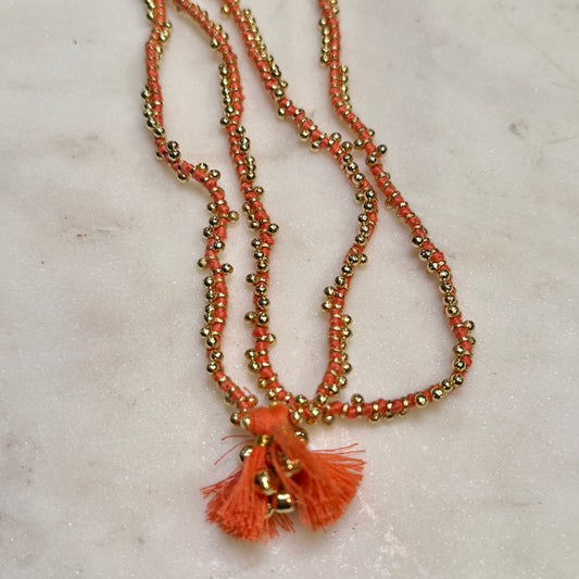 Collar Fuljhadi Bajra Largo Coral · Lujo Artesanal