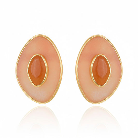 Aros Poet con Cuarzo Rosa Bañados en Oro – Aros Elegantes con Piedra Natural