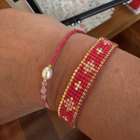 Pulsera Miyuki Single Ceresi Garden – Hecha a mano, baño de oro, perla, cristales