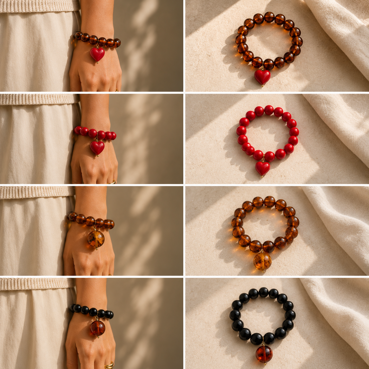 Pulsera de Resina Italiana Roja con Corazón Rojo