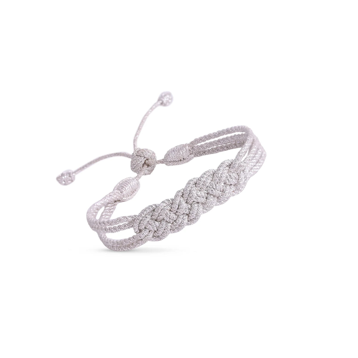 Pulsera Lace color Silver, nudo maxi en hilos plateados, hecha a mano en Marruecos