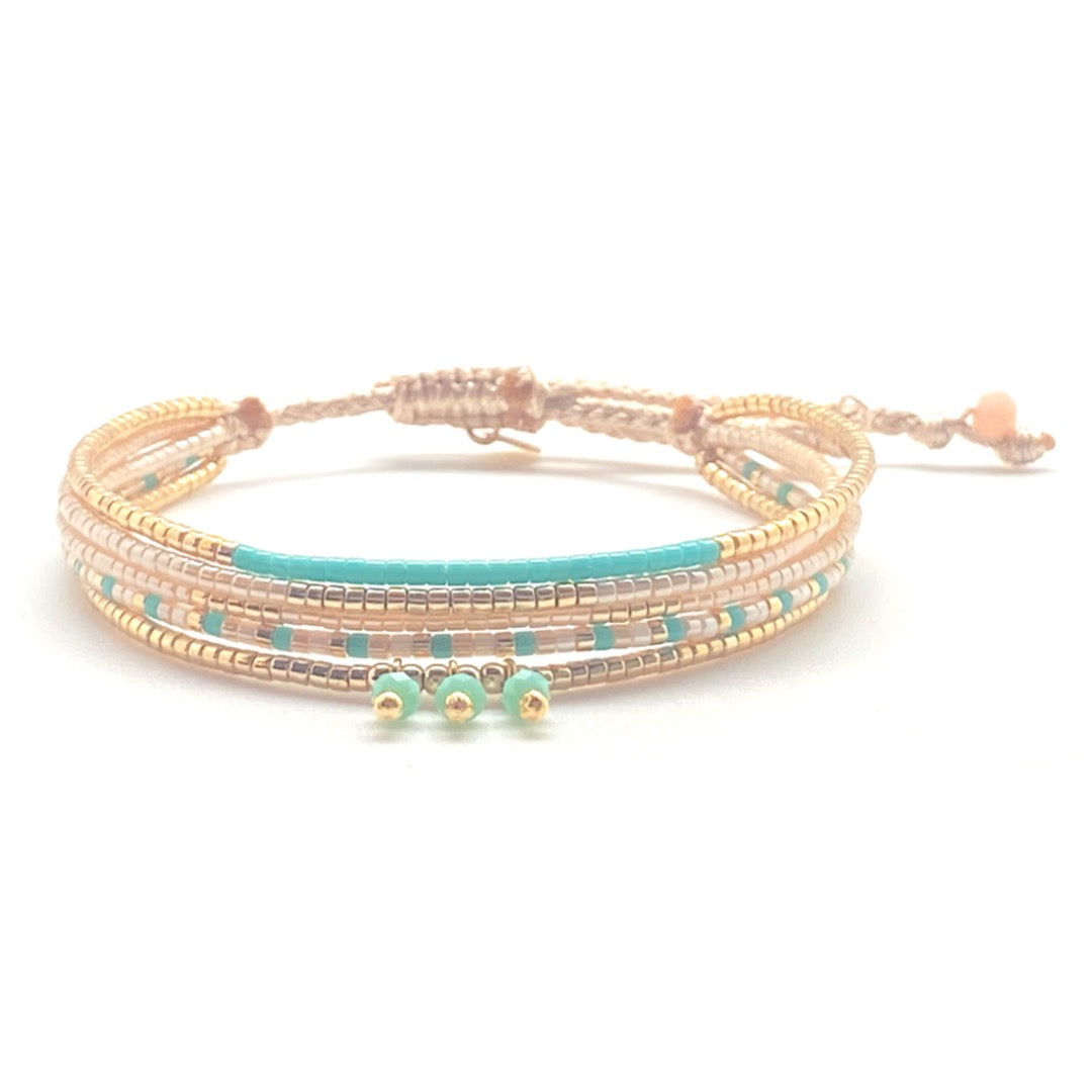 Pulsera Miyuki Mystic Sunrise Multivueltas – Hecha a mano, baño de oro, cristal