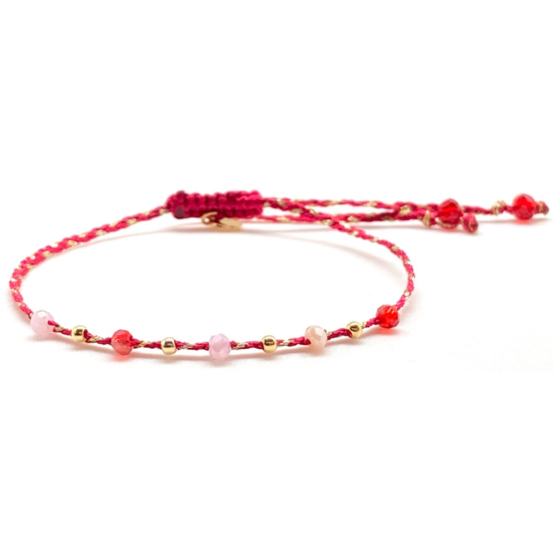 Pulsera Miyuki Knot Cerise Garden – Hecha a mano, baño de oro, cristal