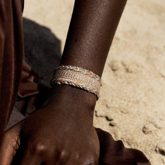 Pulsera Nalea Peach Silver – Tejido Marroquí