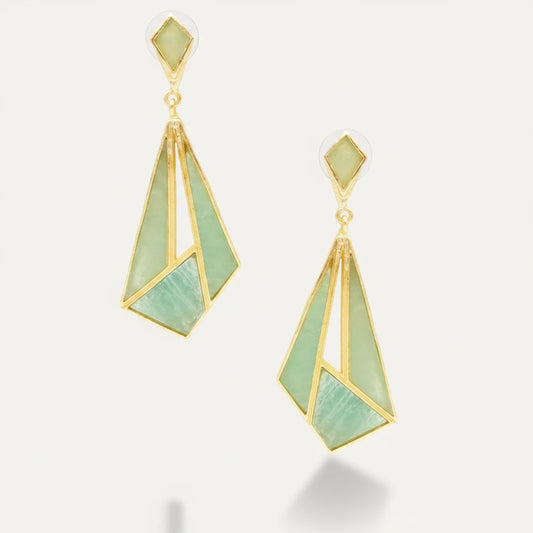 Aros dorados Pranit con amazonita – Trovare Chile