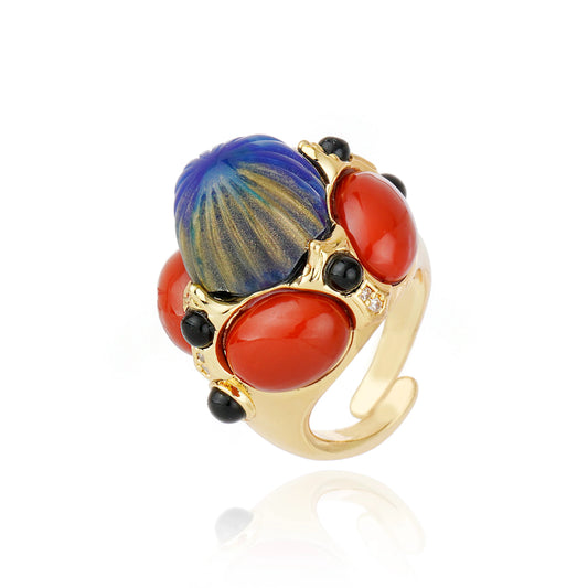anillo mujer rojo azul dorado elegante joya italiana chile
