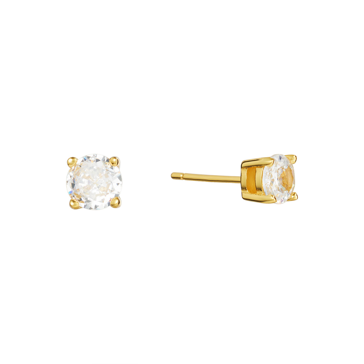 Aros Stud con zirconia cúbica de 5 mm en plata 925 bañada en oro, joyería clásica y elegante, Trovare Chile