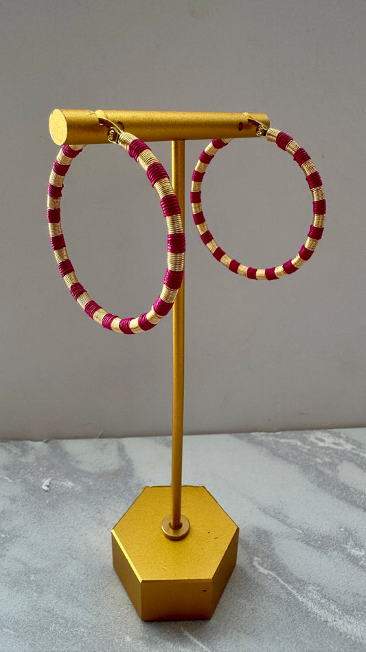 aros argollas artesanal fucsia dorado