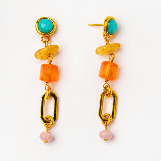 aros largos piedras naturales baño de oro