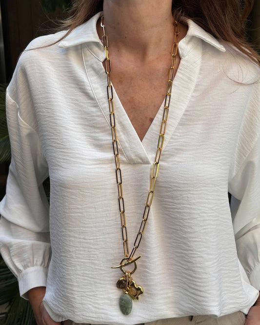 Collar Largo Gemstones Baño de Oro 24k