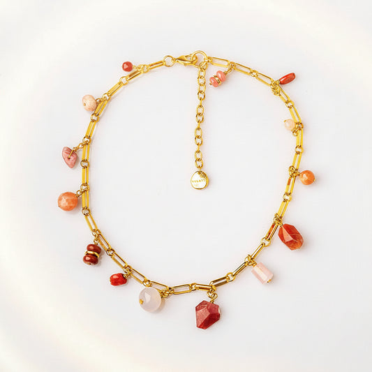 Collar links de Piedra Sol y gemas naturales bañado en oro 24K