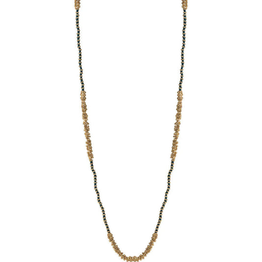 Collar Manira neckstring artesanal con espejos en tono teal, joyería semi lujo hecha a mano