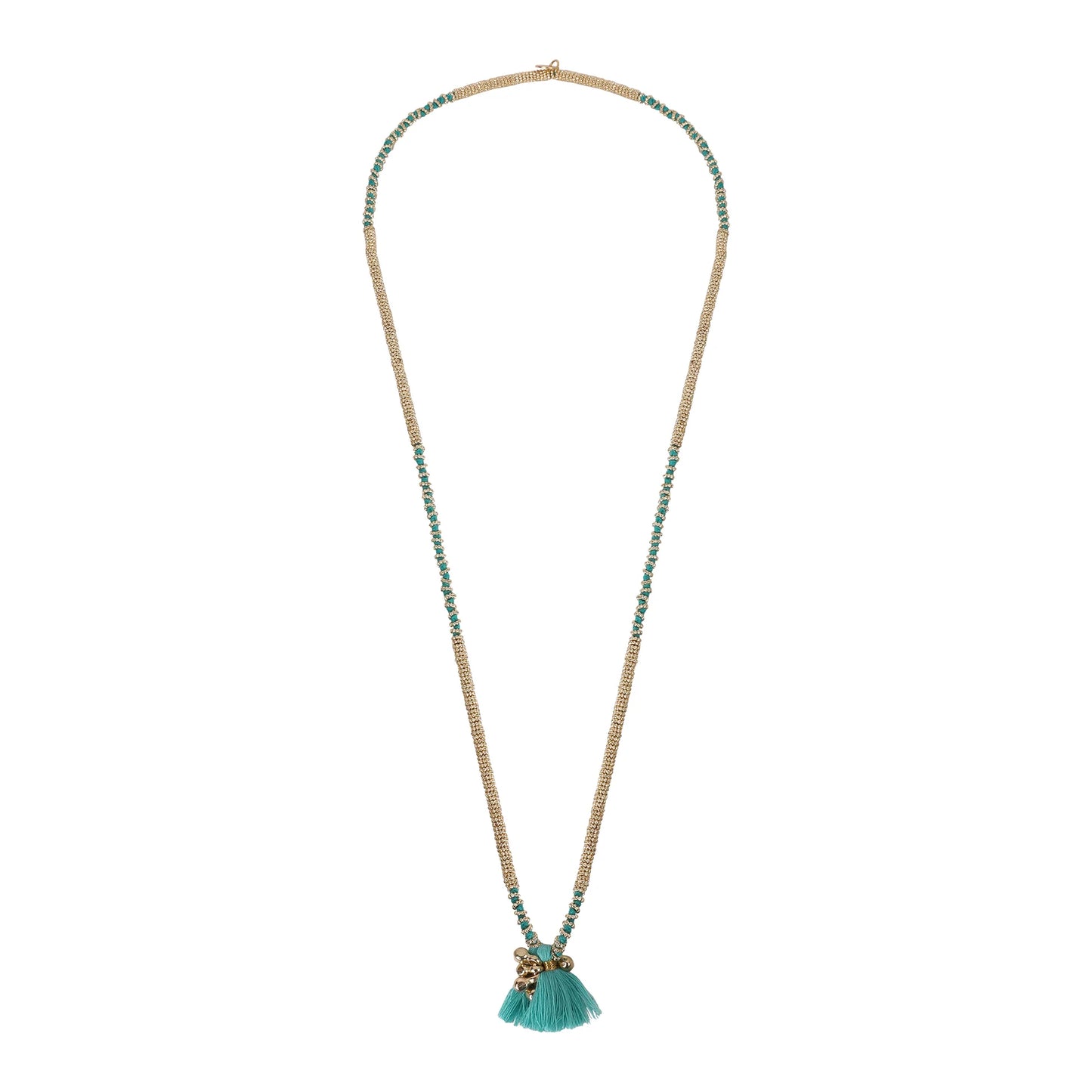 Collar Largo Fulj Dorado Turquesa – Lujo Artesanal