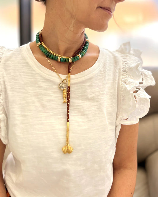 Collar Lazos Nite artesanal con mostacillas checas y corazón Miyuki – Trovare Chile