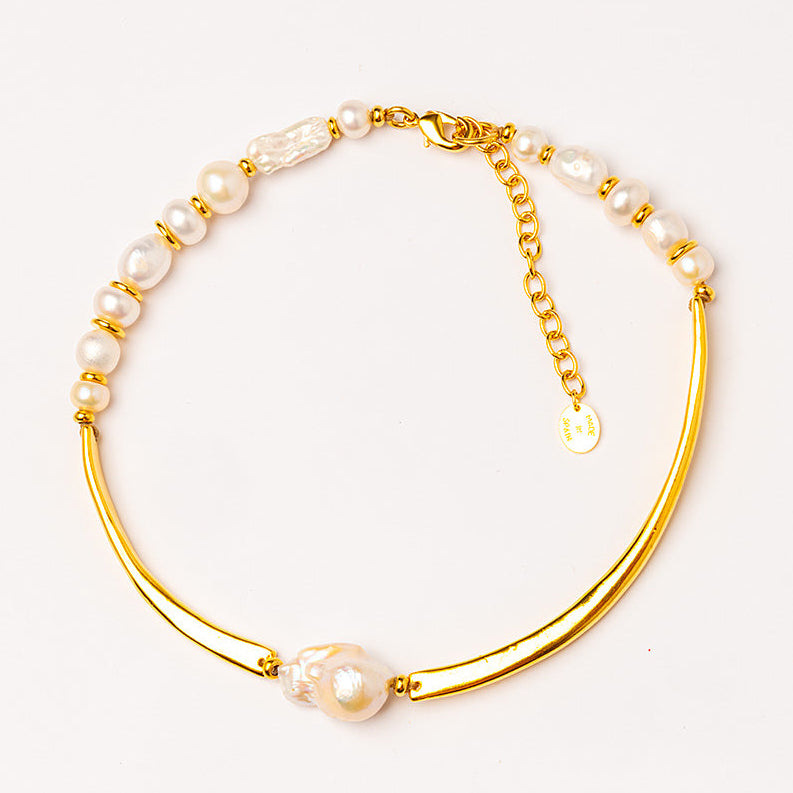 collar perlas baño oro 24k