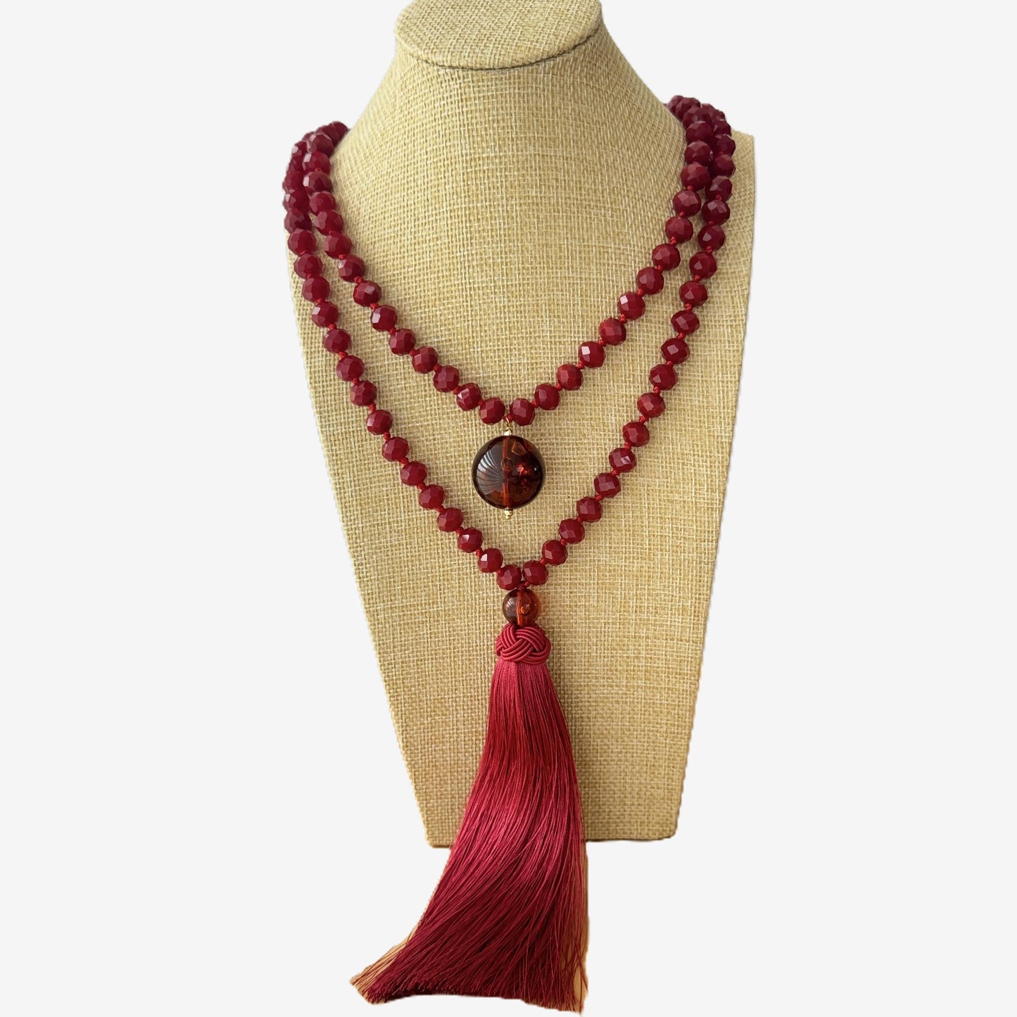 Collar Nappa Rojo Cristales y Tassel - Hecho en Italia