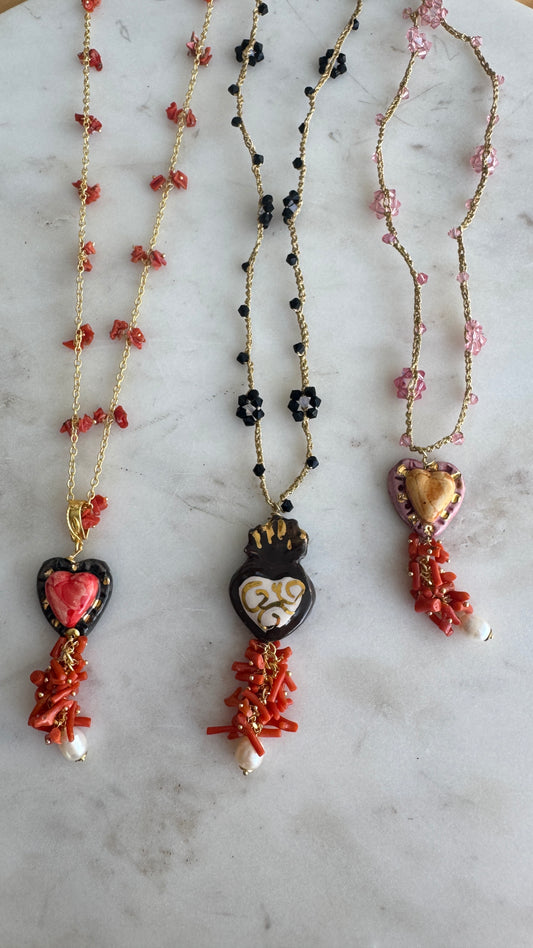 collares largos italia cristal cerámica coral perlas sicilia