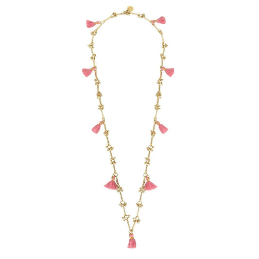 collar rosado con dorado pompones