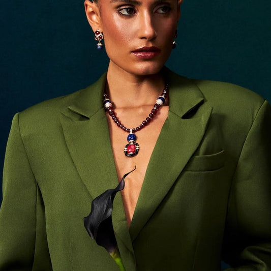 collar mujer piedras naturales agata roja dorado elegante chile