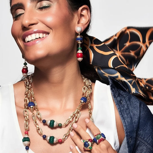 collar mujer elegante cadena gruesa dorada con piedras de colores joya italiana