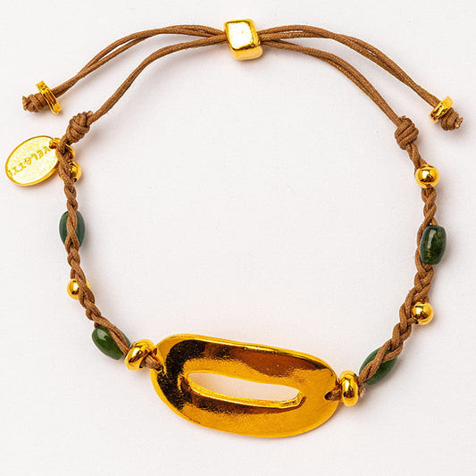 Pulsera trenzada a mano con ágata natural y detalles en oro 24k