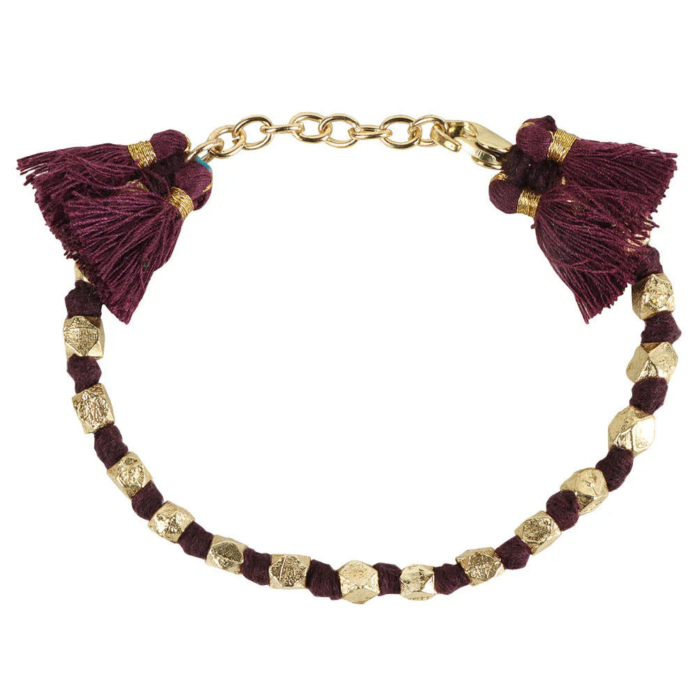 pulsera con borlas color vino burdeo