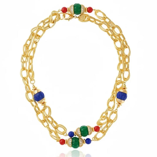 Collar cadena dorada multicolor con piedras – Volpi – vista 2 – Trovare Chile