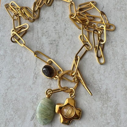 Collar Largo Gemstones Baño de Oro 24k