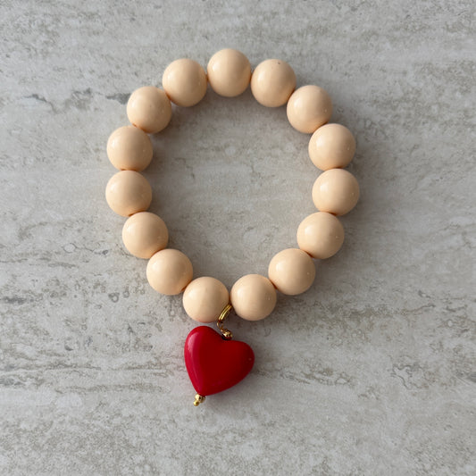 Pulsera Beige Corazón Rojo - Resina Italia