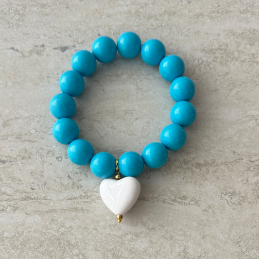 Pulsera Turquesa Corazón Blanco - Resina Italia