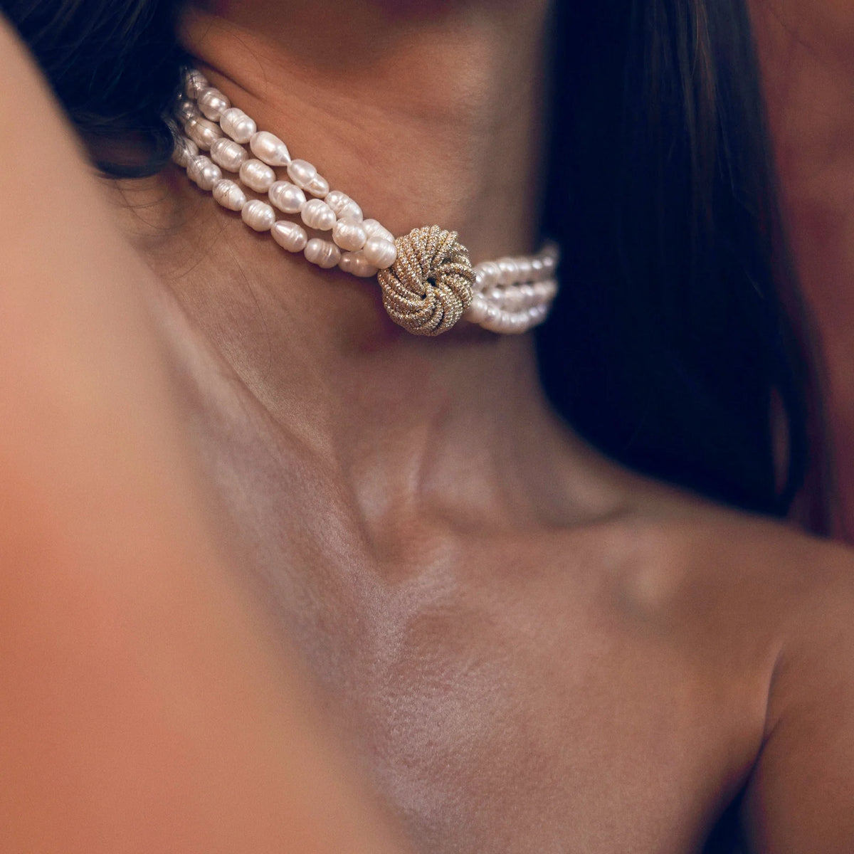 Collar Oceana de hilos skalli y perlas, hecho a mano en Marruecos, vista adicional