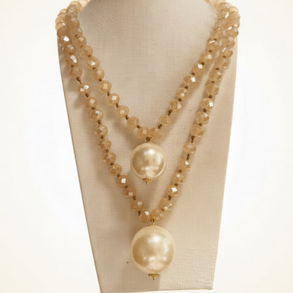 Collar Sfera Cristal Ivory y Resina Perla