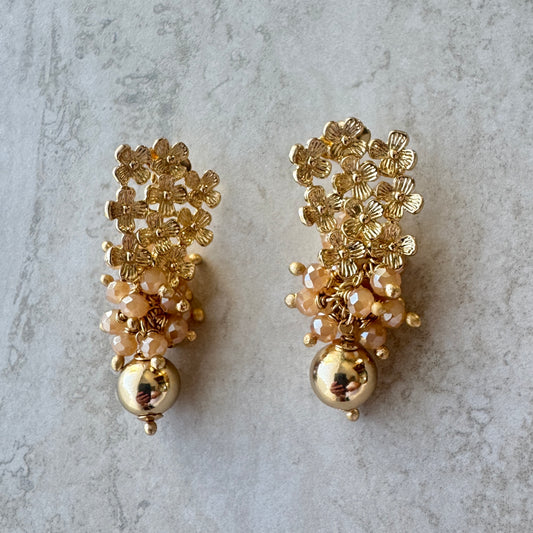 Aros Racimo Flores - baño de oro