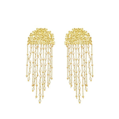 Aros Half-Moon Bouquet dorados con perlas colgantes de 4.33 cm