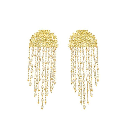 Aros Half-Moon Bouquet dorados con perlas colgantes de 4.33 cm