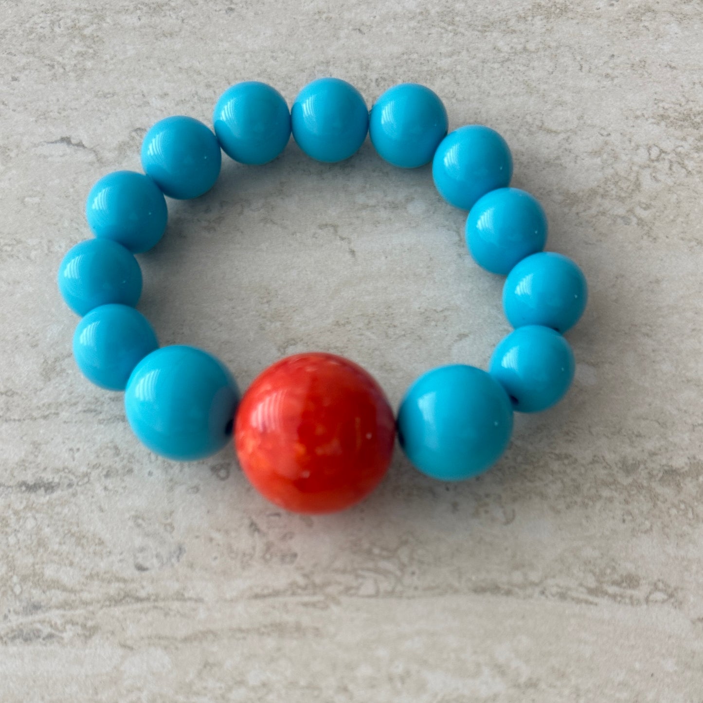 Pulsera Turquesa Esfera Naranja - Resina Italia