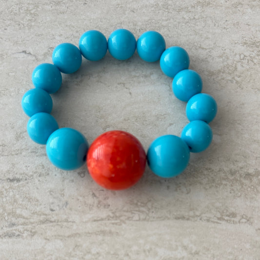 Pulsera Turquesa Esfera Naranja - Resina Italia