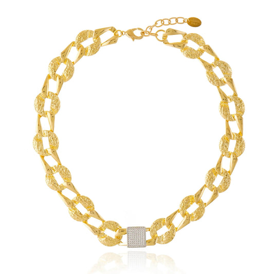 Collar Laguna – Statement Dorado Semilujo con Zirconia