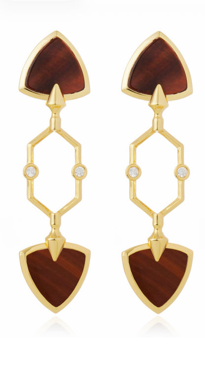 Aros Himeros Largos Ojo de Tigre – Baño de Oro | Joyería Italiana