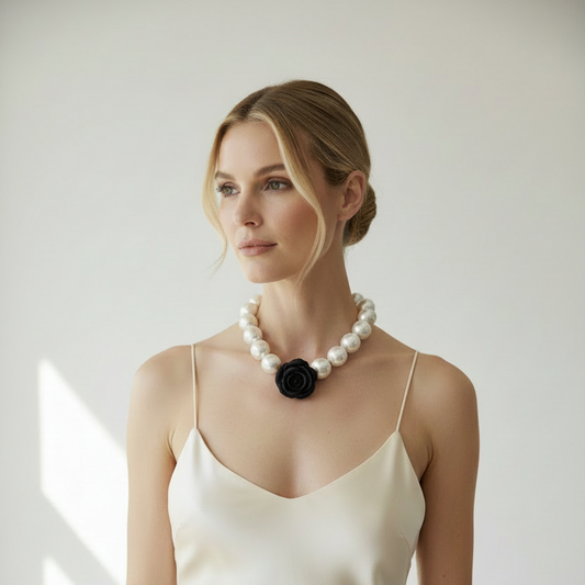 Collar Camelia perla negro – vista 2 – Trovare Chile