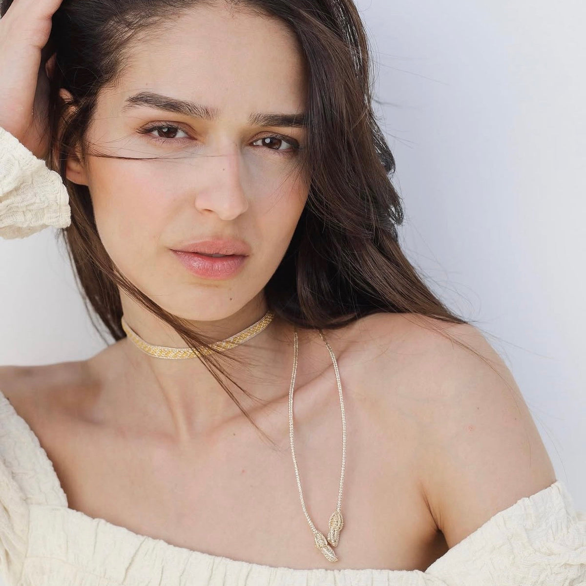 Choker Alina – trenza de hilos dorados y plateados · hecho a mano en Marruecos
