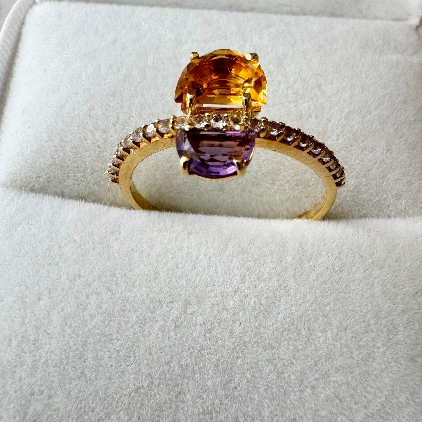 Anillo Pendulum Collection con Amatista & Citrino Amarillo | Vermeil Oro 18k sobre Plata 925