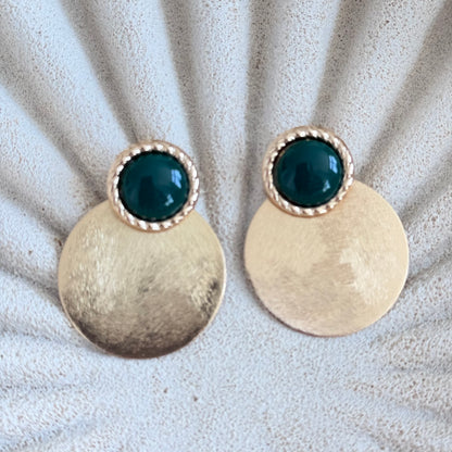 Aros Laura Verde Baño de Oro 18K y Resina Verde