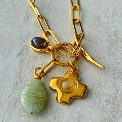 Collar Largo Gemstones Baño de Oro 24k