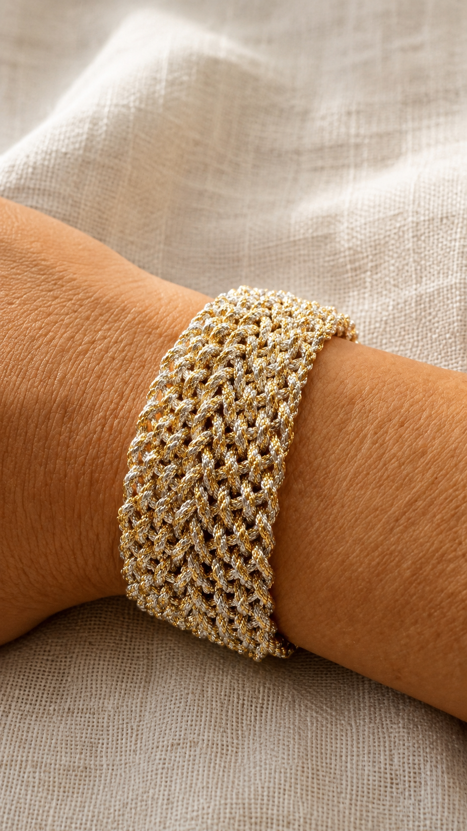 Pulsera Uzoud Gold Silver – detalle del tejido – Trovare Chile