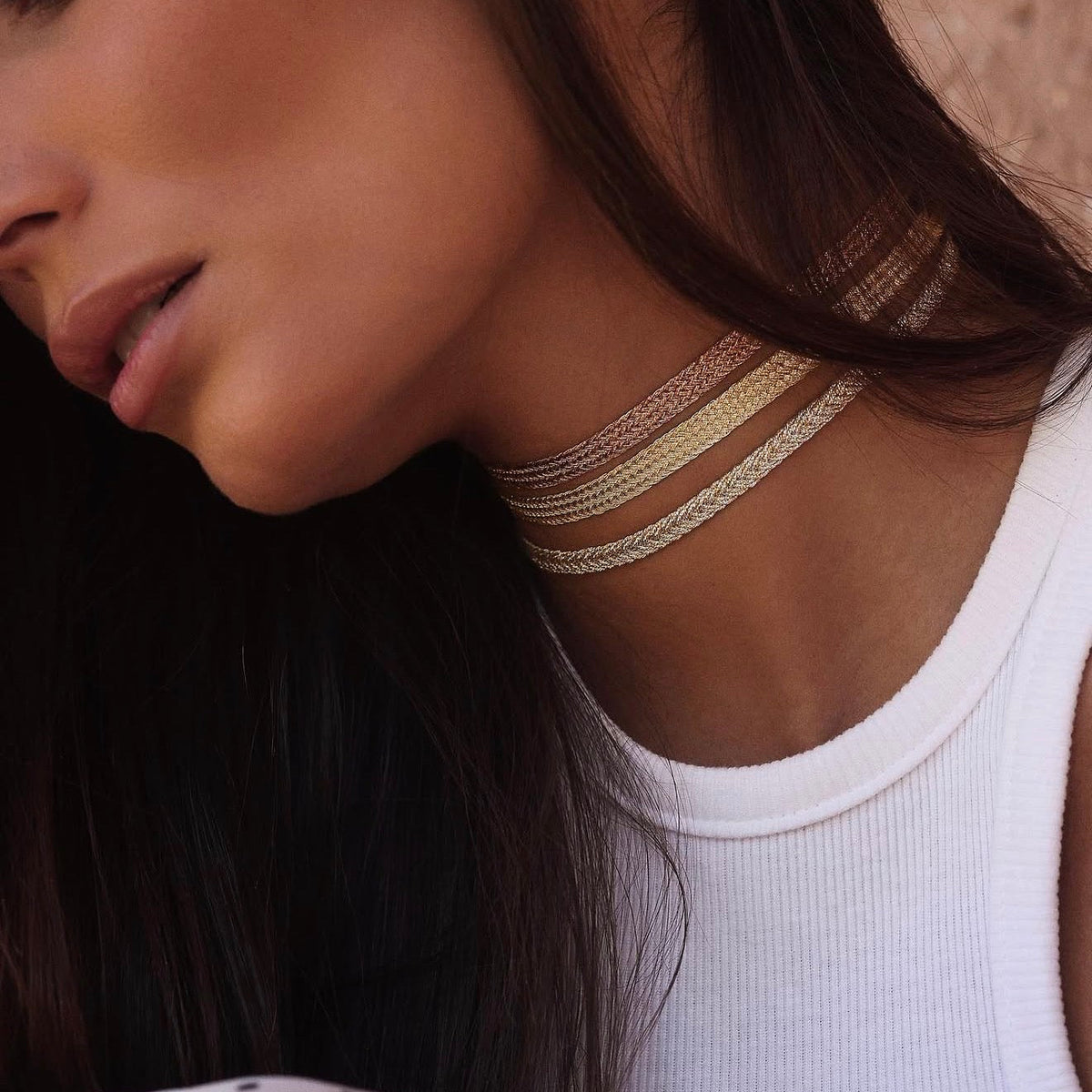 Choker Alina – trenza de hilos dorados y plateados · hecho a mano en Marruecos