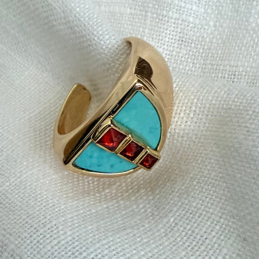 Anillo turquesa baño de oro italiano 